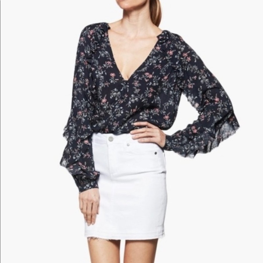 PAIGE Kenna Peasant Top Blue Floral Ruffle Boho